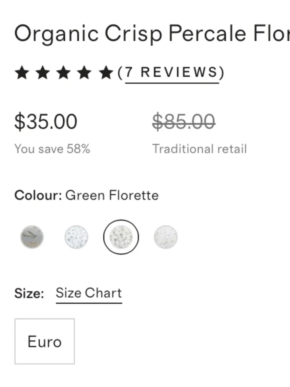 Organic Crisp Percale Floral Euro Sham Green